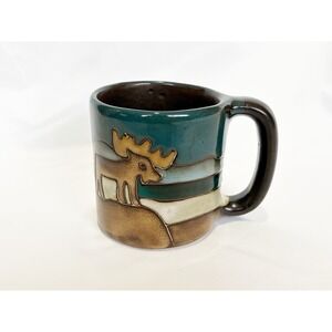 Mara Stoneware Moose Coffee Mug Large 16 Oz Made in Mexico Pottery Blue Brown